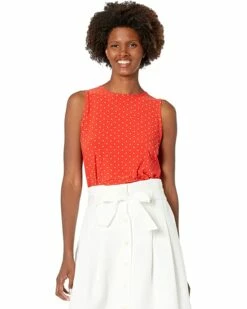 Best deal 🛒 Anne Klein Shirts & Tops Women Micro Dot Printed Jersey Knit Sleeveless Scoop Neck Top ⌛