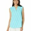 Promo ✔️ Anne Klein Shirts & Tops Women Bias Stripe Sleeveless Split-Neck Blouse 🔔
