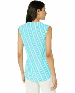 Promo ✔️ Anne Klein Shirts & Tops Women Bias Stripe Sleeveless Split-Neck Blouse 🔔 -Anne Klein Sales 71fzeEPwvFS. AC SR736920