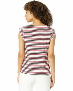 Buy 😀 Anne Klein Shirts & Tops Women Multi Stripe Cap Sleeve Cotton Top 💯 -Anne Klein Sales 81IdPapdTAS. AC SR736920