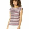Buy 😀 Anne Klein Shirts & Tops Women Multi Stripe Cap Sleeve Cotton Top 💯